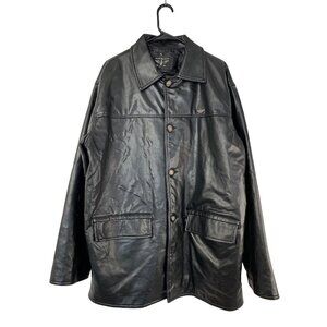 Vintage Reportage Giorgio Armani RGA Leather Coat Monogram Lining Mens XXLarge